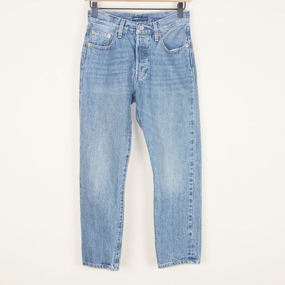 Levis 501 Made and Crafted Selvedge Button Fly Crop Distressed Jeans Sz 25 - Picture 1 of 9